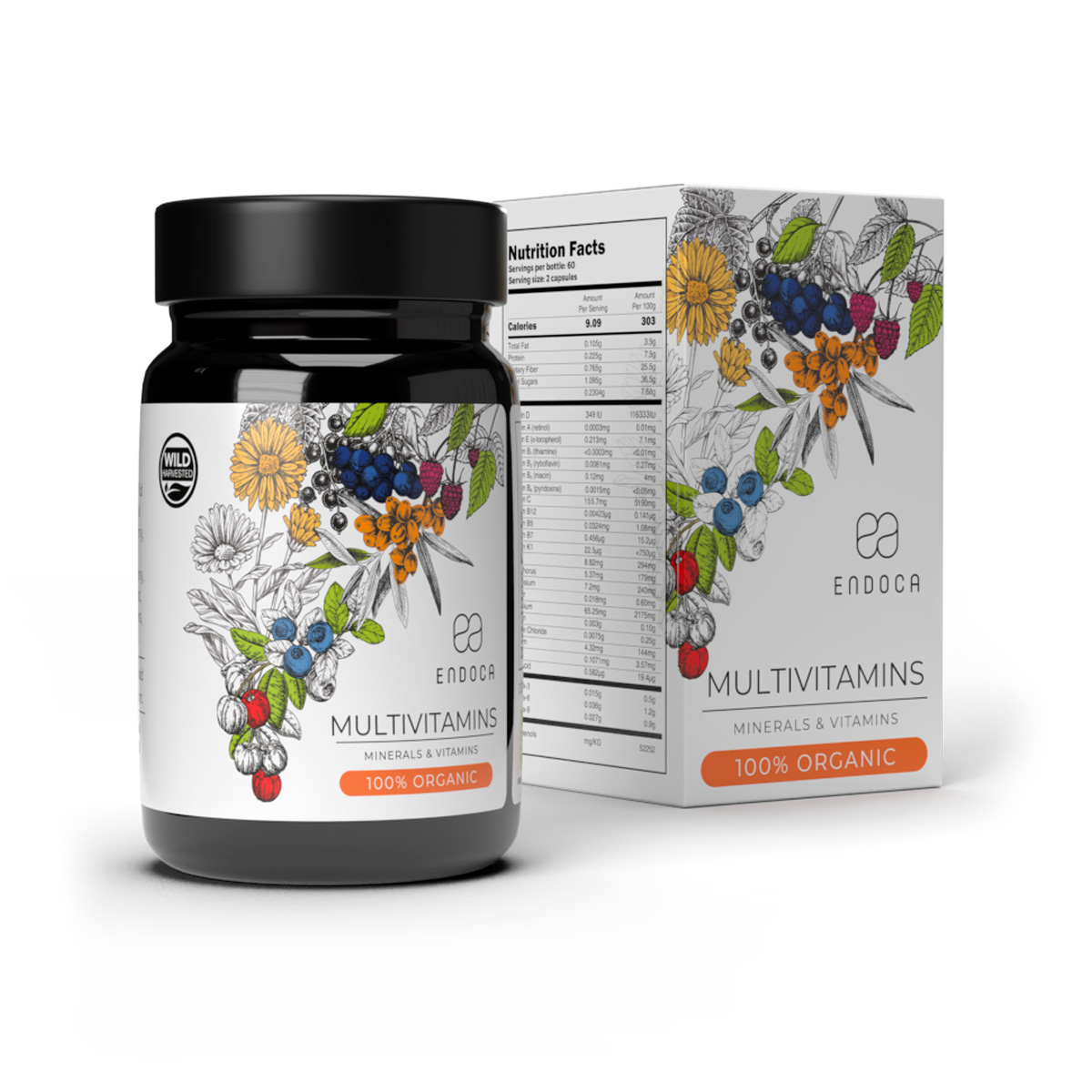 Multivitamine Organice Endoca pudra plant-based cu vitamine si minerale, 90 g