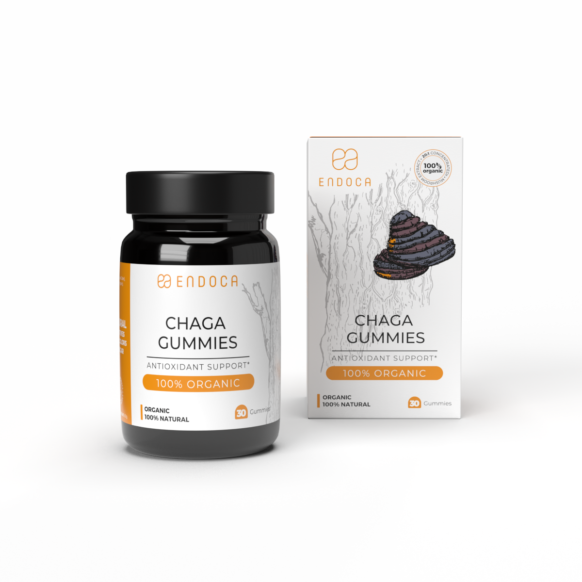 Jeleuri Chaga Endoca cu extract organic de Inonotus obliquus, 30 buc