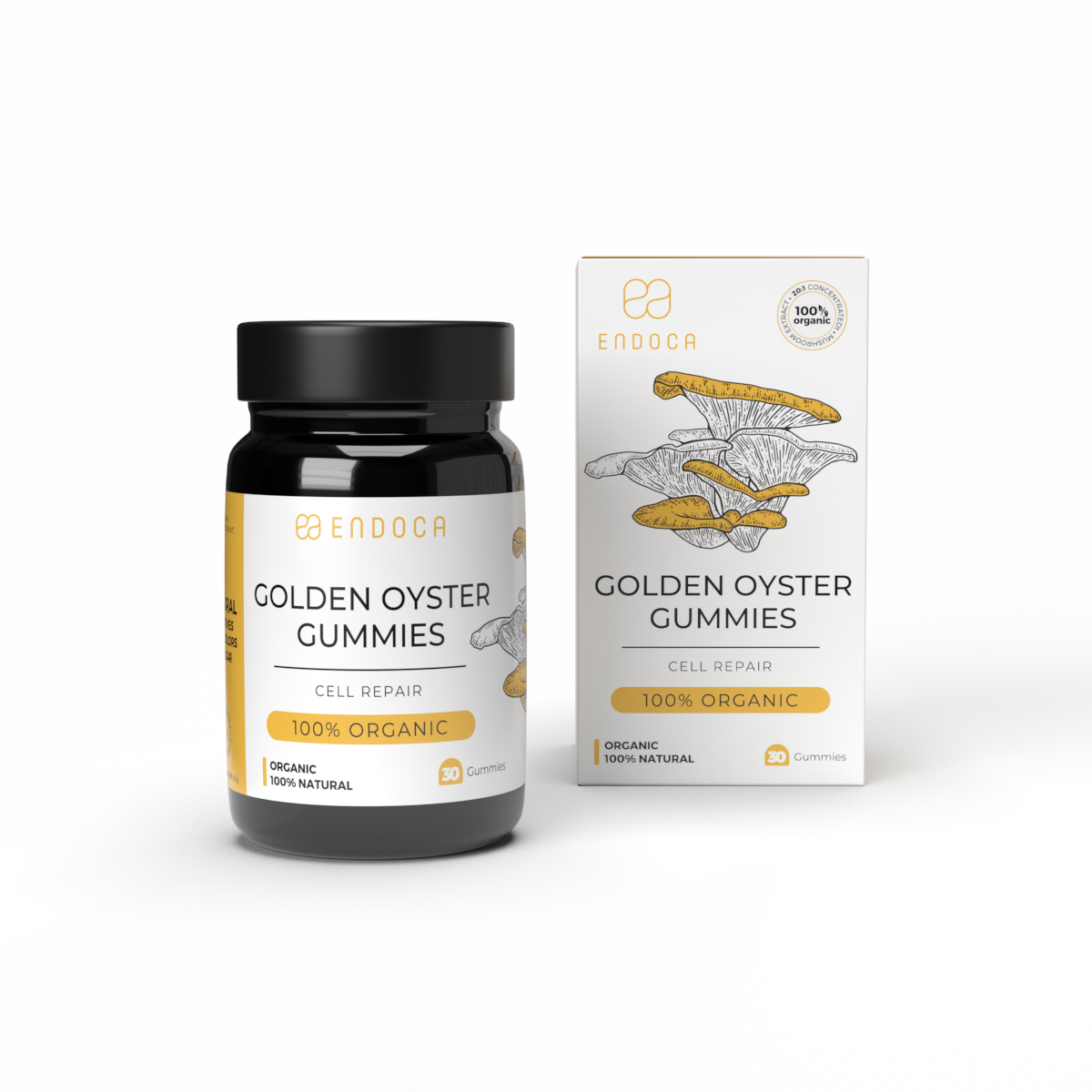 Jeleuri Stridii Aurii Endoca Golden Oyster Gummies cu Pleurotus citrinopileatus organic, 30 buc