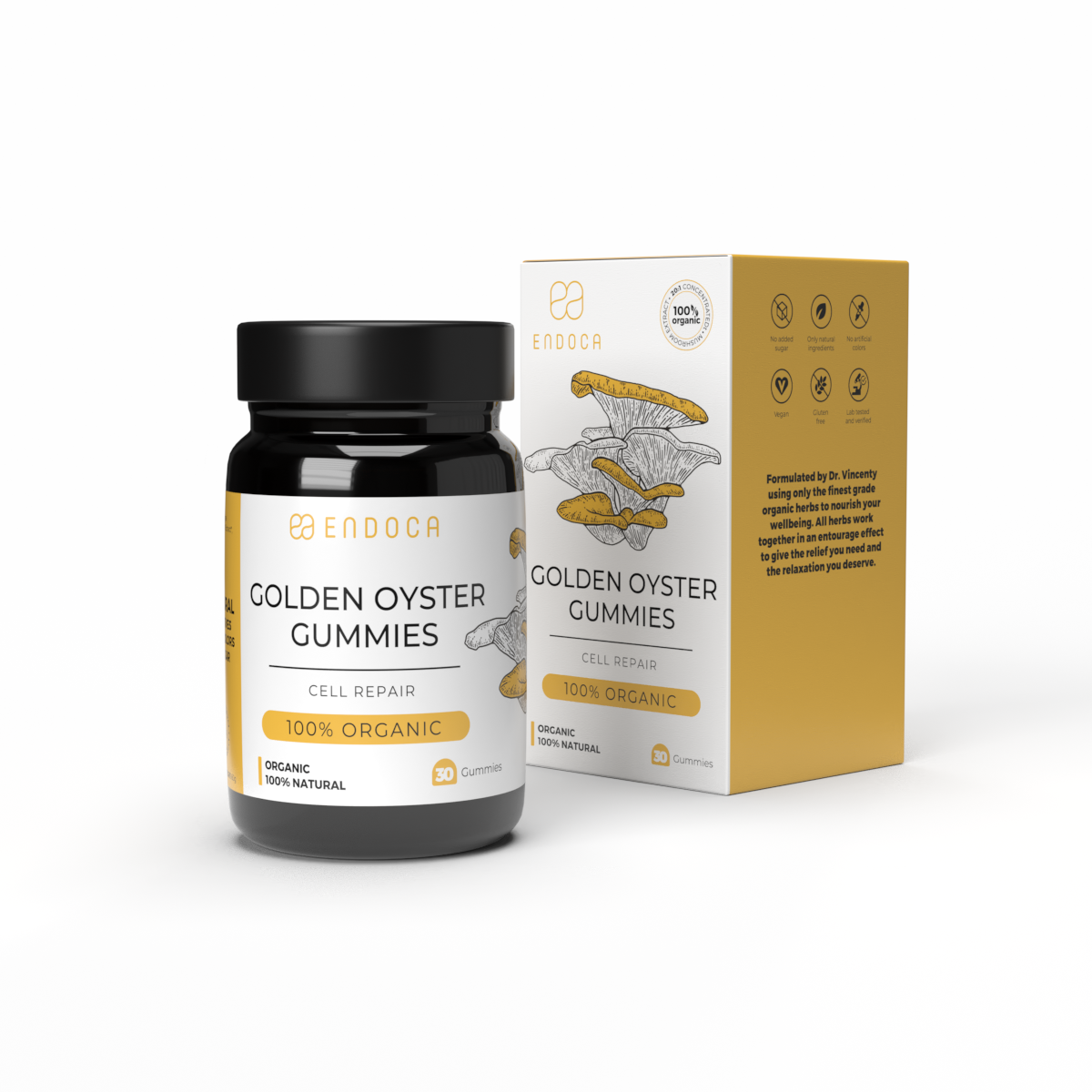 Jeleuri Stridii Aurii Endoca – Golden Oyster Gummies cu Pleurotus citrinopileatus organic, 30 buc - imagine 2