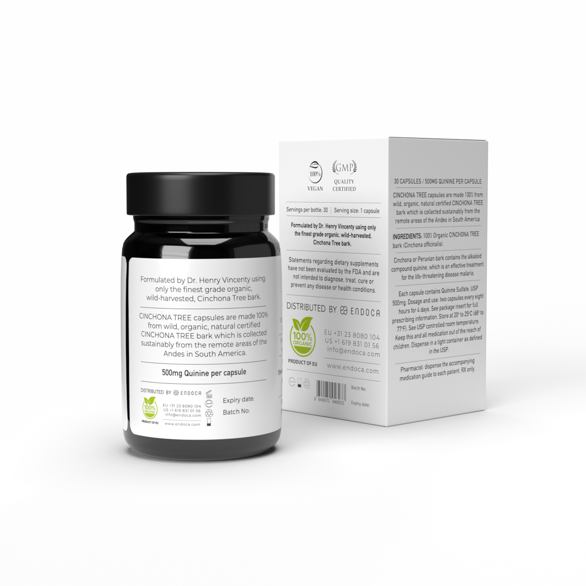 Capsule Quina Endoca – scoarță organică de Cinchona, 30 capsule - imagine 2