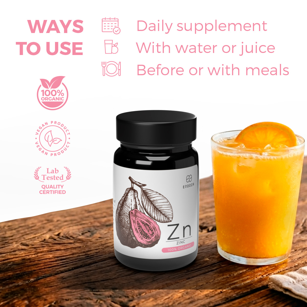 Zinc Organic Endoca – capsule cu extract organic de frunză de guava, 60 capsule - imagine 3