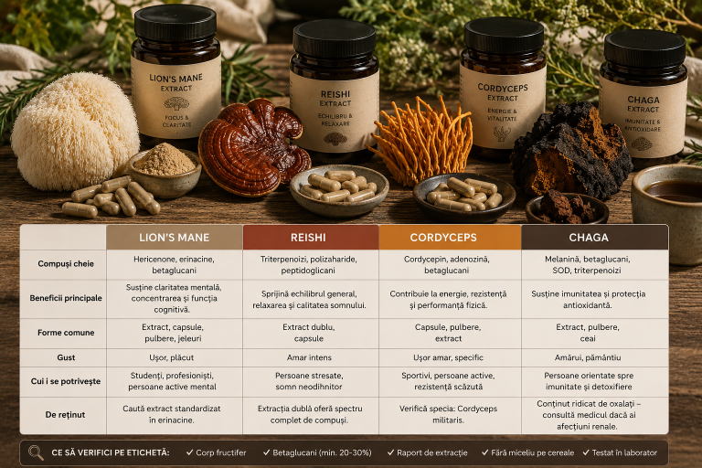 Lion’s Mane, Reishi, Cordyceps sau Chaga?