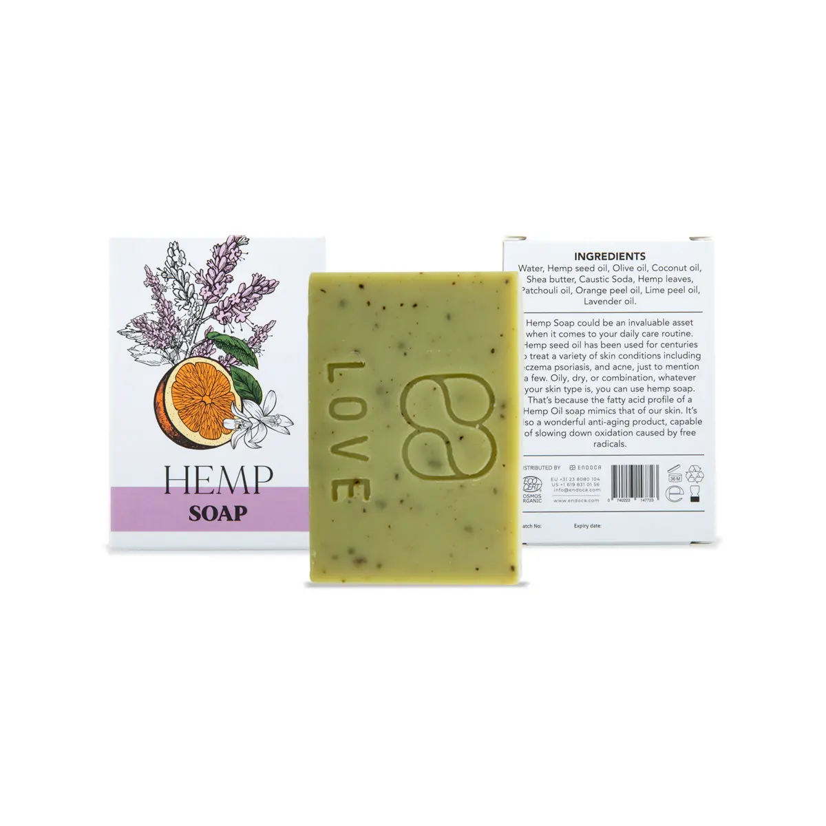 Săpun natural cu cânepă Endoca – handmade, pentru față și corp, 100 g - imagine 2