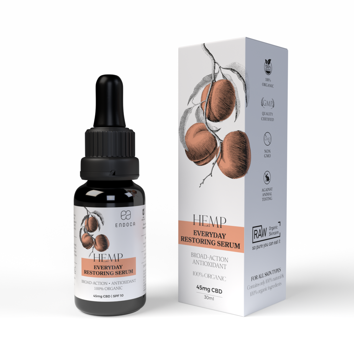 Ser facial natural cu extract de cânepă Endoca 30 ml