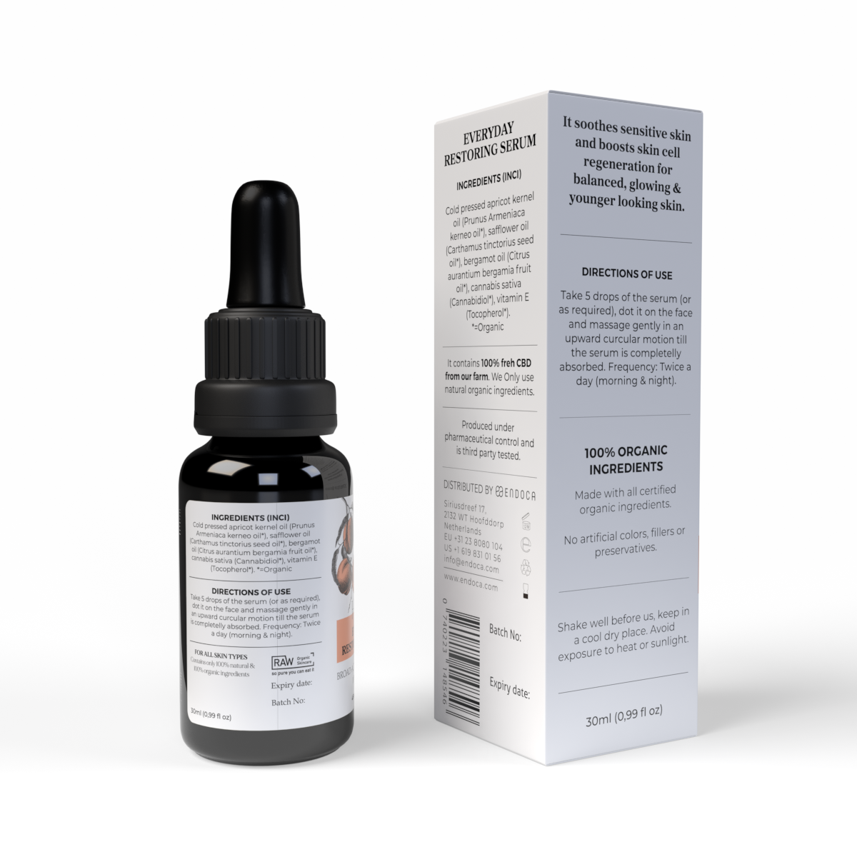 Ser facial natural cu extract de cânepă Endoca – pentru rutină de zi și seară, 30 ml - imagine 4